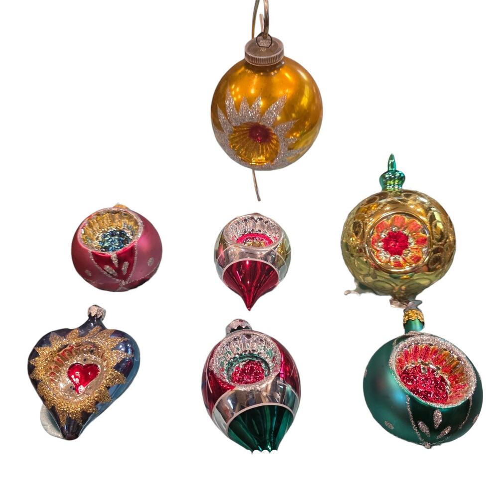 Vintage Glass Indent Christmas Ornaments Lot 7 West Germany 1 Triple indent READ